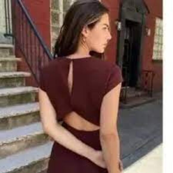 NWOT Aritzia Babaton Hamptons Truffle Short Sleeve Midi Dress with Slit- size M - Picture 4 of 4